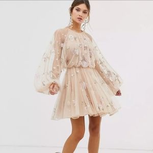ASOS EDITION floral beaded mesh dress with balloon